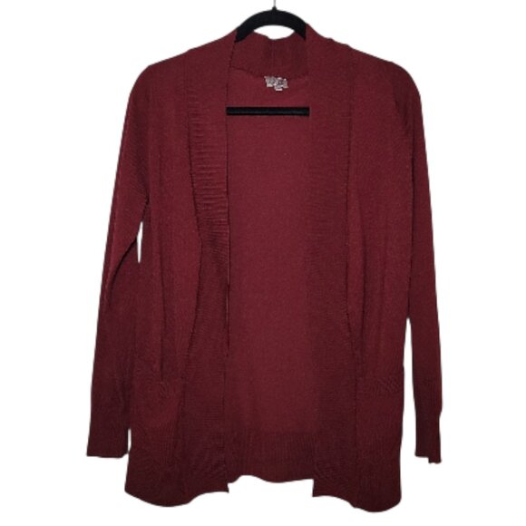 Cielo Burgundy Open Front Knit Cardigan Sweater Womens Size Small - Picture 3 of 9
